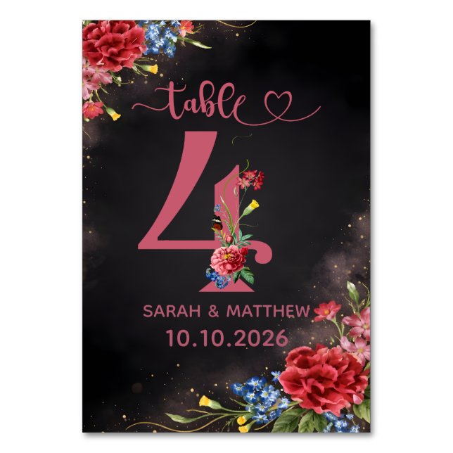 Blush Floral Wedding Table Number 4 Card Tischnummer (Vorderseite)
