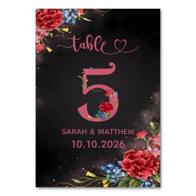 Blush Floral Wedding Table Number 5 Card Tischnummer (Vorderseite)