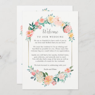 Blush Floral Wedding Welcome and Itinerary Card Einladung