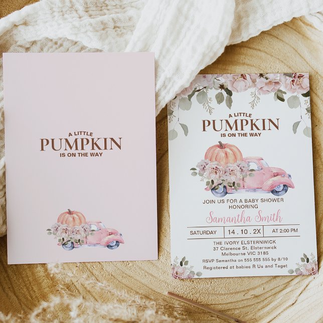 Blush Floral Weibchen Little Pumpkin Baby Dusche Einladung (Von Creator hochgeladen)
