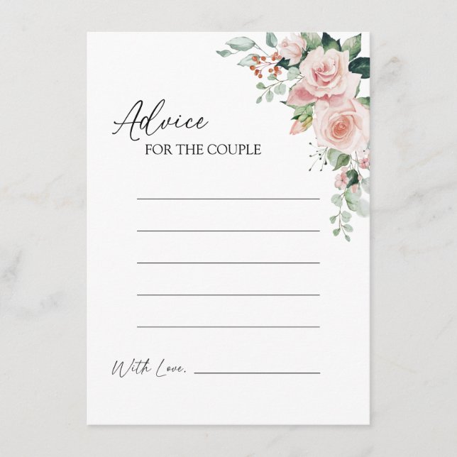 Blush Floral White Wedding Advice Card Hinweiskarte (Vorderseite)