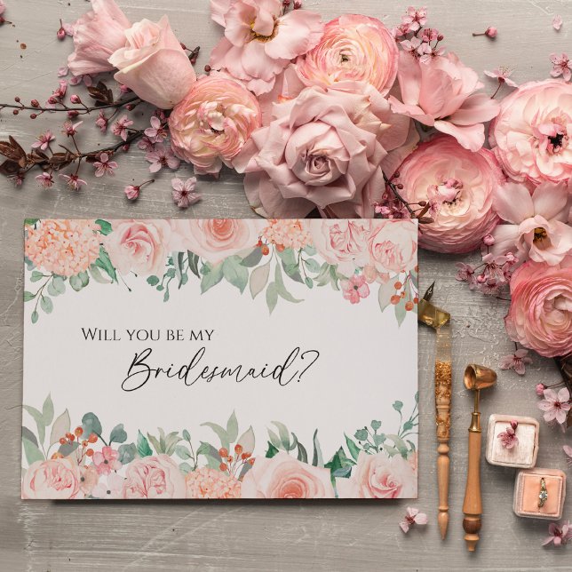 Blush Floral White Wedding Bridesmaid Vorschlag Einladung (Von Creator hochgeladen)