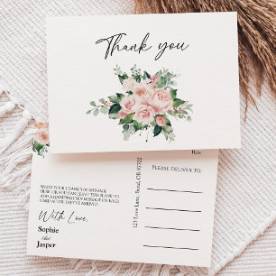 Blush Floral White Wedding Danke Postcard Postkarte