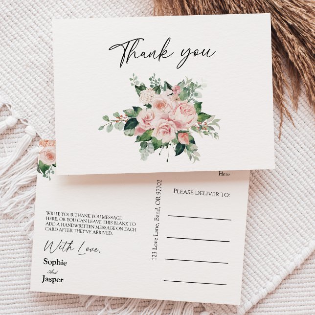 Blush Floral White Wedding Danke Postcard Postkarte (Von Creator hochgeladen)