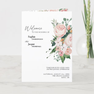 Blush Floral White Wedding Faltprogramm Programm