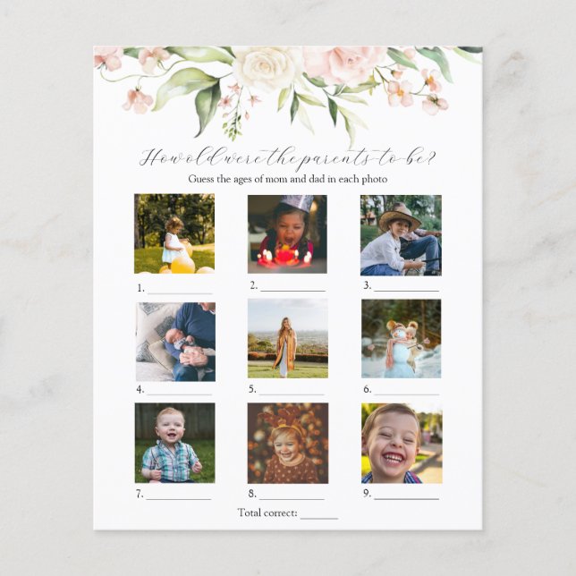 Blush Floral wie alt waren sie Baby Showspiel (Vorderseite)