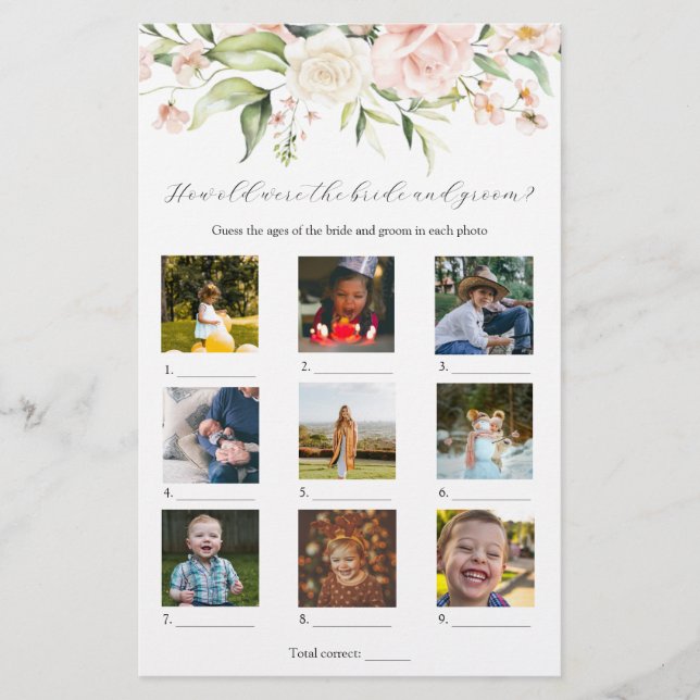 Blush Floral wie alt waren sie Brautparty Game (Vorderseite)