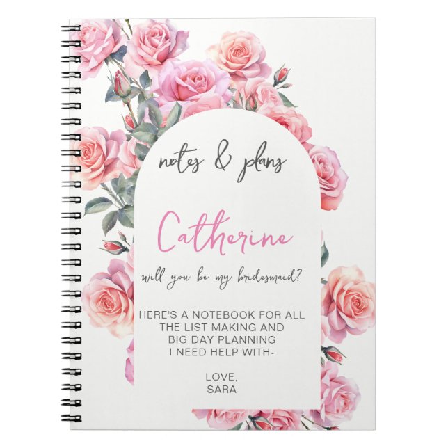 Blush floral will you be my bridesmaid notebook notizblock (Vorderseite)