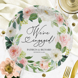 Blush Floral Wir sind Verlobte Engagement Party Pappteller