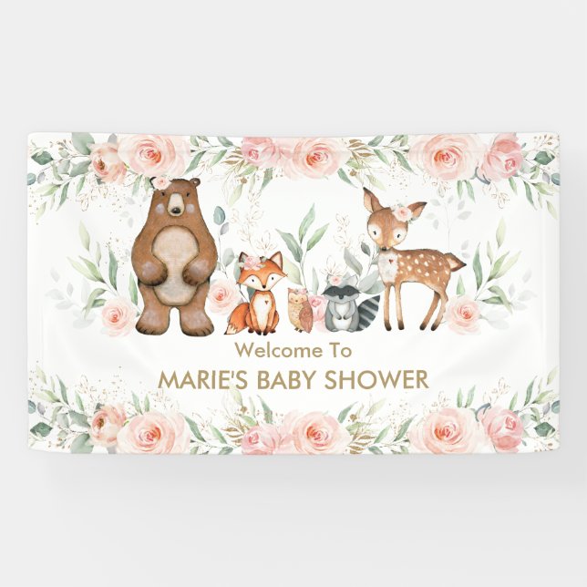 Blush Floral Woodland Animal Baby Dusche Hintergru Banner (Horizontal)