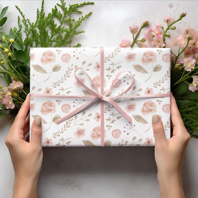 Blush Floral Wrapping Paper Flat Sheet Set 3 Geschenkpapier Set (Celebrate someone special with these watercolor blush floral wrapping paper sheets! )