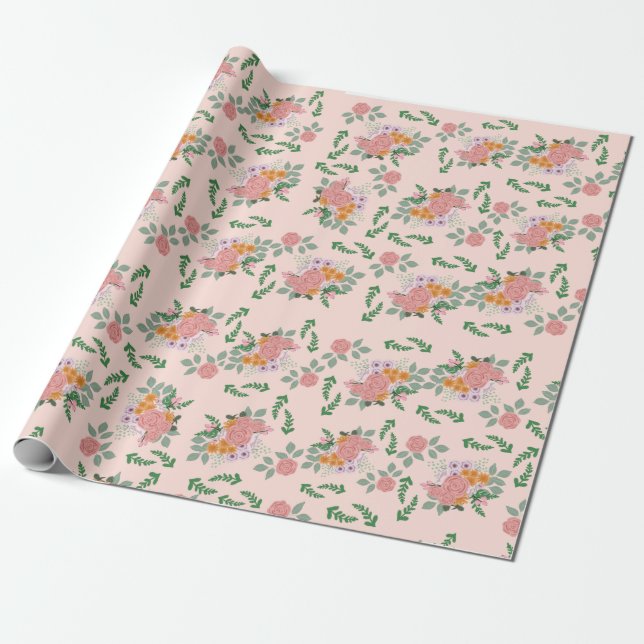 BLUSH FLORAL WRAPPPAPIER GESCHENKPAPIER (Ungerollt)