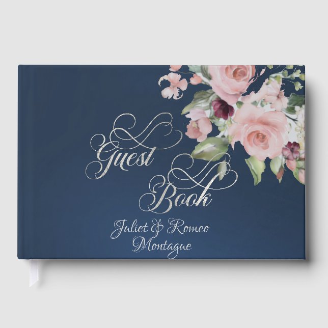 Blush Floral & Wreath - Blue/Silver Gästebuch (Vorderseite)