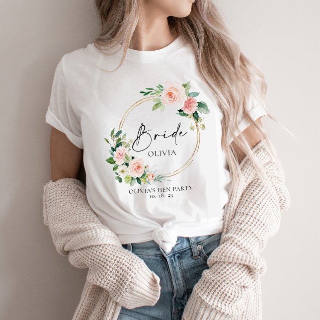 Blush Floral Wreath Bride T-Shirt (Von Creator hochgeladen)
