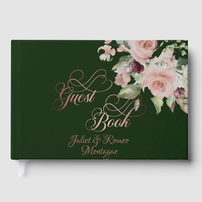 Blush Floral & Wreath - Emerald/Rose Gold Gästebuch (Vorderseite)