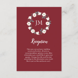 Blush Floral Wreath Monogram Burgundy Wedding Begleitkarte