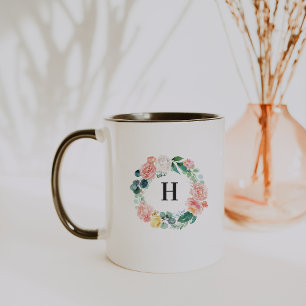 Blush Floral Wreath Monogram Coffee Tasse