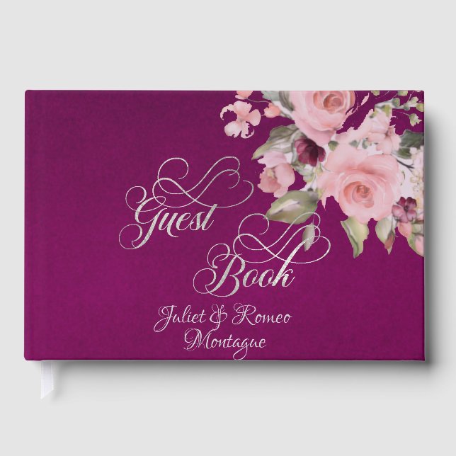 Blush Floral & Wreath - Purple/Silver Gästebuch (Vorderseite)