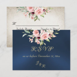 Blush Floral & Wreath RSVP - Blue Karte