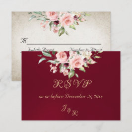 Blush Floral & Wreath RSVP - Burgundy Karte