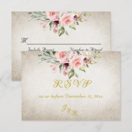 Blush Floral & Wreath RSVP - Cream Karte