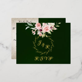 Blush Floral & Wreath RSVP - Emerald Folie Einladungspostkarte