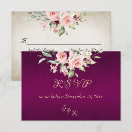 Blush Floral & Wreath RSVP - Purple Karte