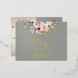 Blush Floral & Wreath RSVP - Sage Folie Einladungspostkarte