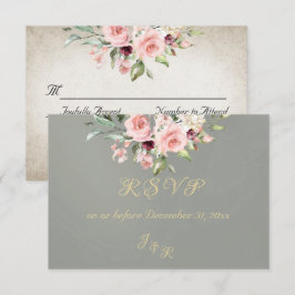 Blush Floral & Wreath RSVP - Sage Karte