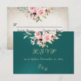 Blush Floral & Wreath RSVP - Teal Karte