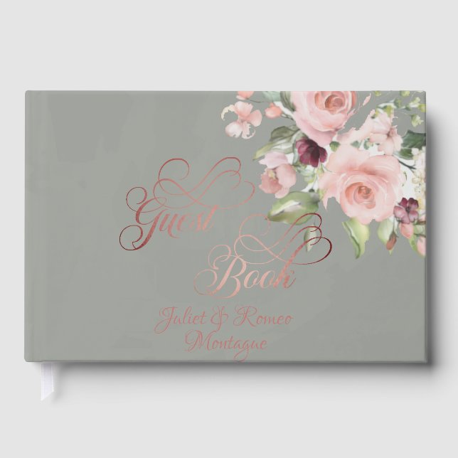 Blush Floral & Wreath - Sage/Rose Gold Gästebuch (Vorderseite)