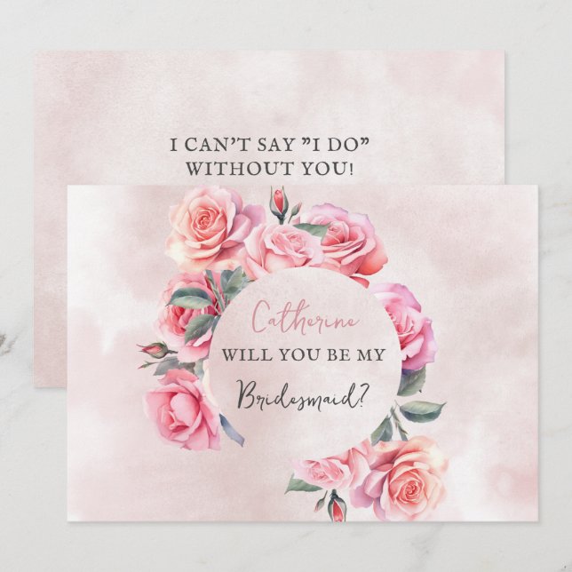 Blush Floral Wreath Will You Be My Bridesmaid Einladung (Vorne/Hinten)