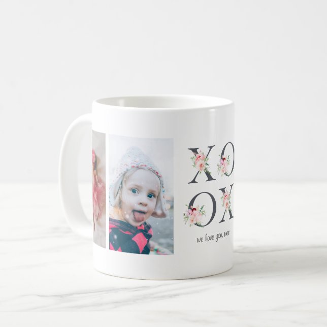 Blush Floral XOXO 4 Foto Collage Kaffeetasse (Vorderseite Links)