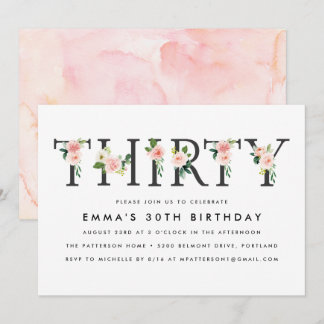 Blush Florals | 30. Geburtstagsfeier - Party Einla Einladung