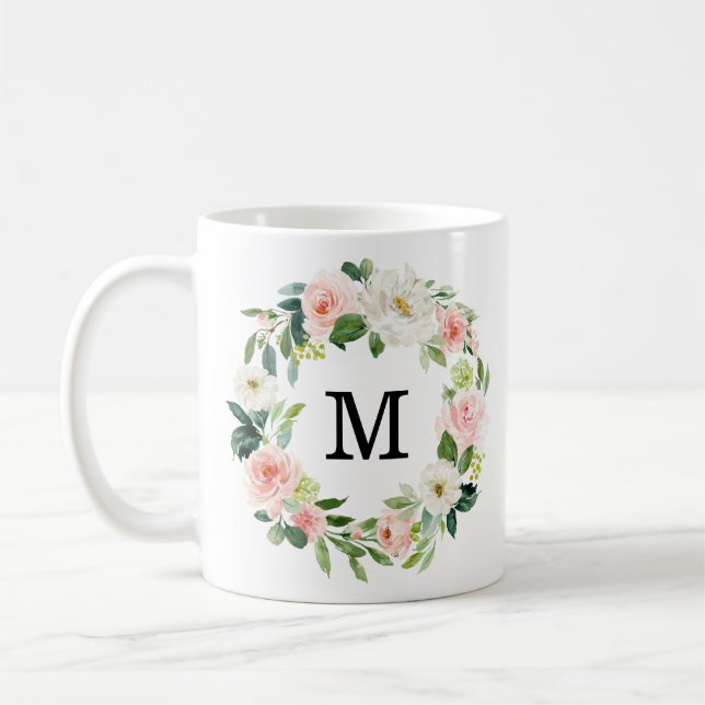 Blush Florals | Floral Wreath Monogramm Kaffeetasse (Links)