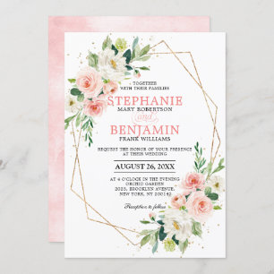 Blush Florals Gold Moderne geometrische Rahmen Hoc Einladung