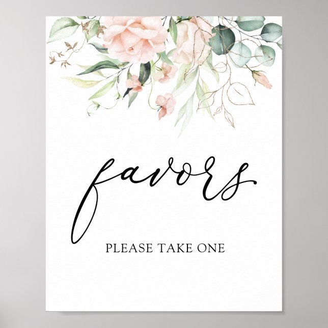 Blush Florals Greenerenerity Favors Sign Poster (Vorne)