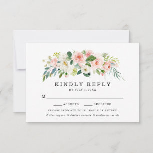 Blush Florals   Hochzeits-Antwortkarte mit Essensa RSVP Karte