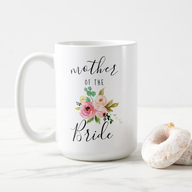 Blush Florals Mutter des Brautgeschenks 15oz Kaffeetasse (Mit Donut)