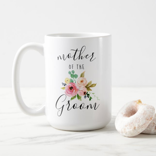 Blush Florals Mutter des Groom Geschenks 15oz Kaffeetasse (Mit Donut)