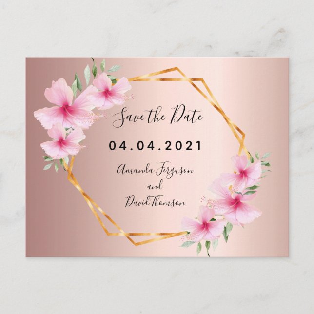 Blush Florals Rose Gold Hochzeit Retten Sie das Da Ankündigungspostkarte (Vorderseite)