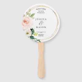 Blush Florals Round Gold Wedding Program Fan Fächer