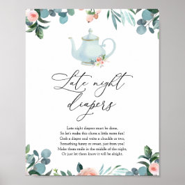 Blush Florals Teapot Späte Nachttaucher Zeichen Poster