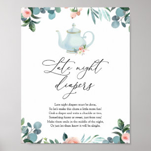 Blush Florals Teapot Späte Nachttaucher Zeichen Poster