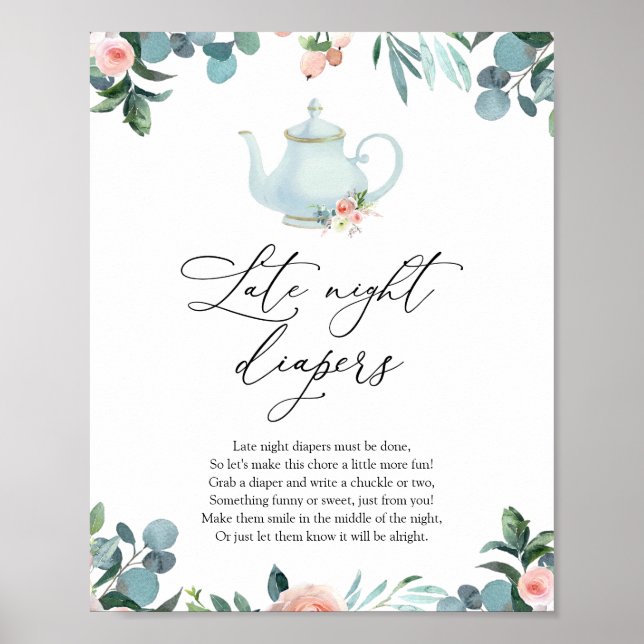 Blush Florals Teapot Späte Nachttaucher Zeichen Poster (Vorne)