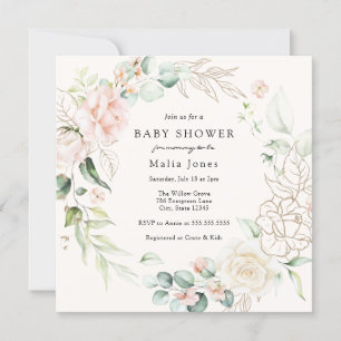 Blush Florals und Greenerity Baby Dusche Einladung