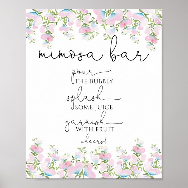 Blush Florals und Greenerity Mimosa Bar Sign Poster (Vorne)