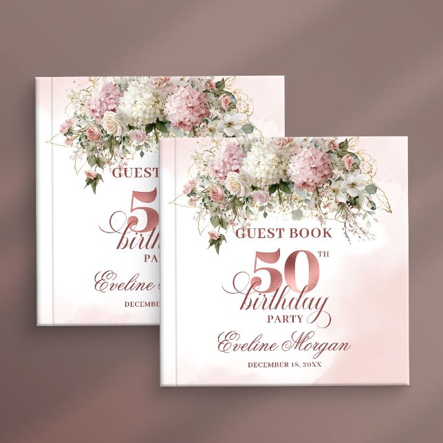 Blush Flowers and Gold 50th Birthday Guestbook Gästebuch (Blush Flowers and Gold 50th Birthday Guestbook)