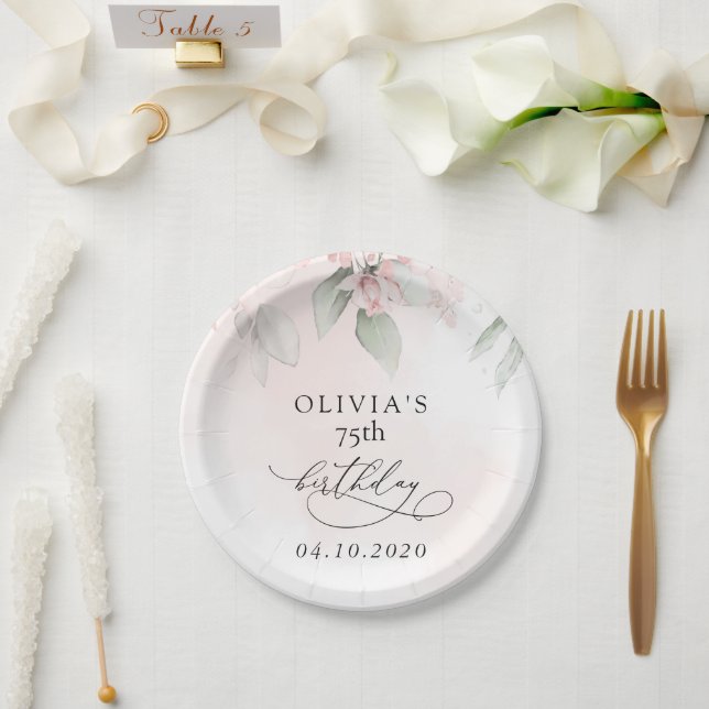 Blush Flowers, Pink Flowers, Boho, Birthday Pappteller (Hochzeit)