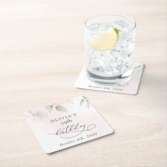 Blush Flowers, Pink Flowers, Boho, Birthday Rechteckiger Pappuntersetzer (Vor Ort)